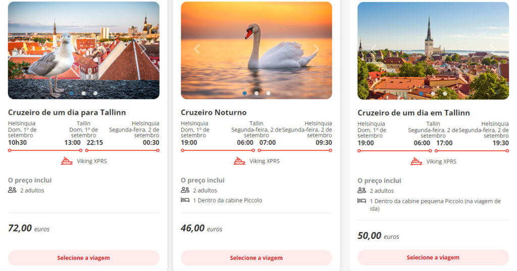 Opções de passagem e preços de tickets para ir de Helsinki a Tallinn pela Viking Line