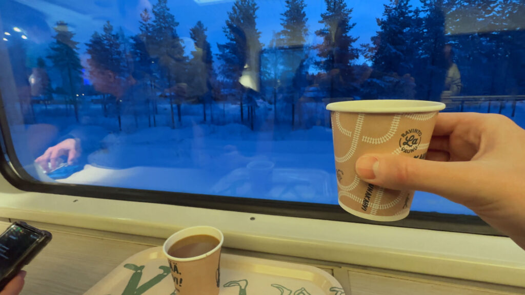 Vista do trem noturno na Finlândia